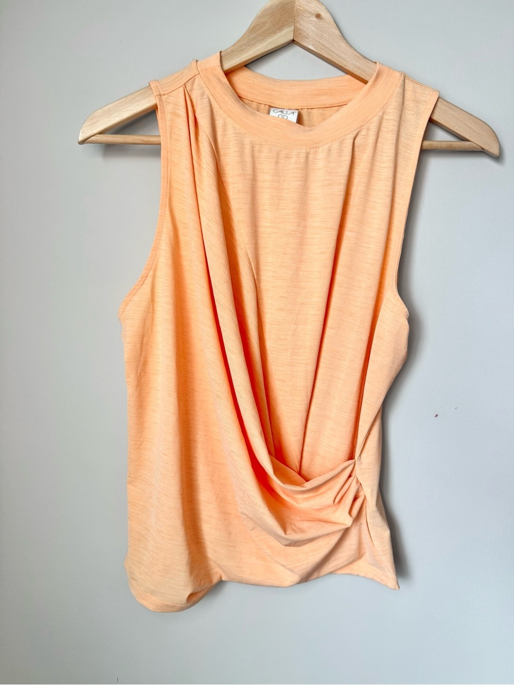Calia Heathered Orange Workout Tank with Gathers for Flattering Fit